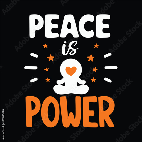 White figure in lotus position with orange heart, embodying peace and power