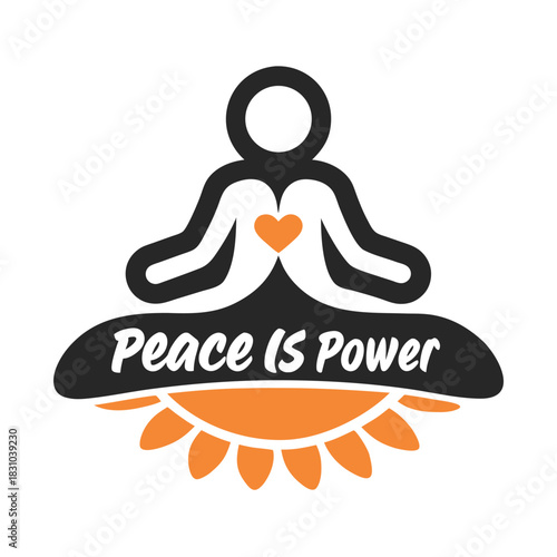 Person in meditation pose shows a heart with the words peace is power