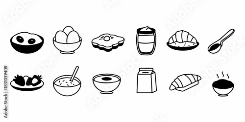 Delicious Food Icons A Set of Simple, Elegant Black and White Illustrations for Culinary Design