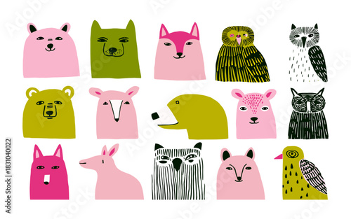 ute Woodland Animal Faces — Bears, Foxes, Owls, Deer