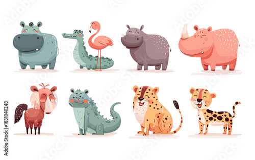 Sweet African Animals with Hearts Illustration