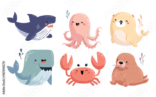 Sweet African Animals with Hearts Illustration