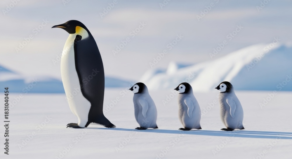 Obraz premium Emperor penguin family in antarctic snow