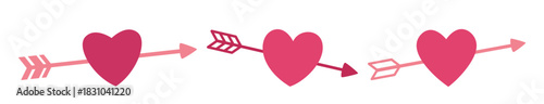 Valentine's Day love cupid arrow with heart shape flat vector  illustration set.
Valentine heart and arrow icon.
White background.