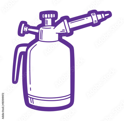 Illustration of a handheld pressure sprayer in a clean minimalist purple outline design