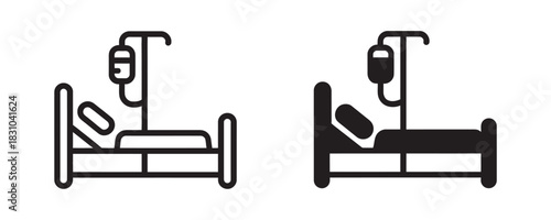 Hospital bed icon set for healthcare designs and medical concepts showing patient care and recovery in a clinical environment with iv drip support