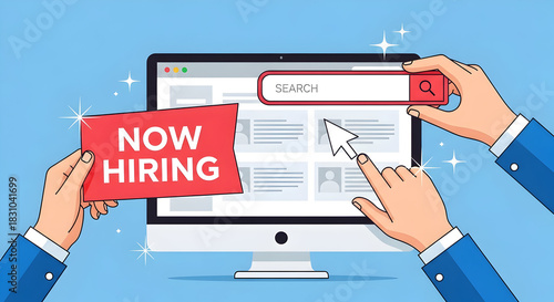 Online Job Search and Recruitment Platform Concept Illustration Discovering Ideal Candidates and Filling Vacancies in the Current Market Landscape with Modern Technology
