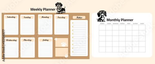 Dog Weekly Planner and Monthly Calendar for Organizing Pet Care, Tasks, and Activities