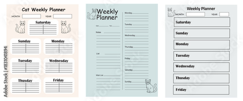Cat Weekly Planner for Organizing Pet Care, Meals, Health, Grooming, and Activities for Each Day
