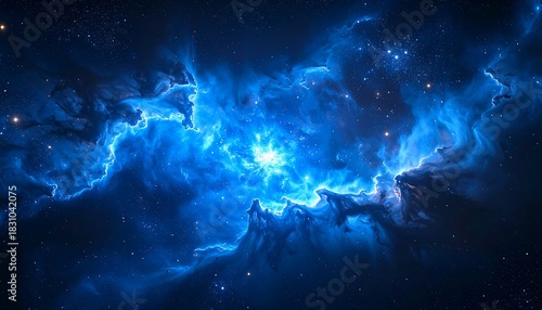 Wallpaper Mural Vibrant blue nebula with bright star clusters, swirling cosmic clouds against a dark, starry space background Torontodigital.ca