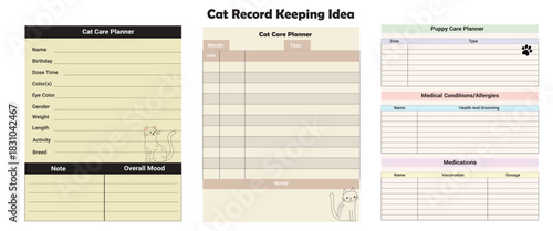 Cat Record Keeping Planner for Tracking Cat Care, Health, Grooming, Vet Visits, and Pet Routine