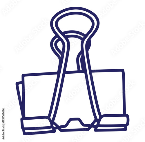 Simple blue outline illustration of a paper binder clip on a plain white background