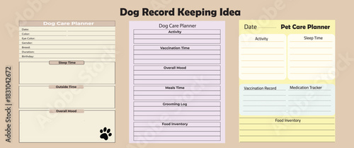 Dog Record Keeping Planner for Tracking Dog Care, Health, Activities, Vet Visits, and Pet Routine
