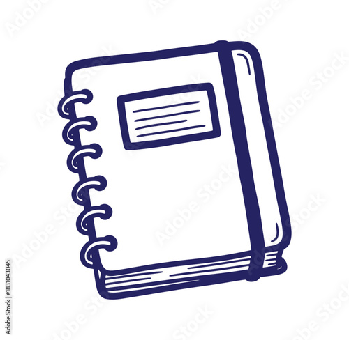 Simple hand drawn spiral notebook illustration with lined label for note taking and recording