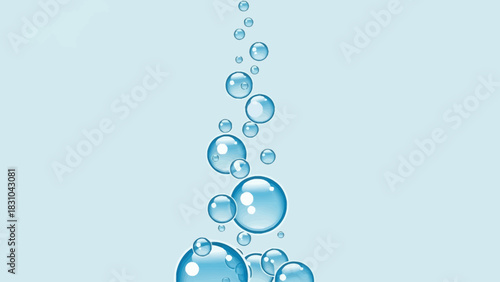 Blue bubbles rising against a light blue background
