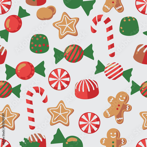 Holiday candy cane and cookie pattern