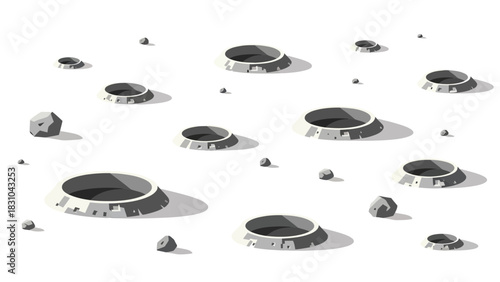 Lunar surface with craters and rocks