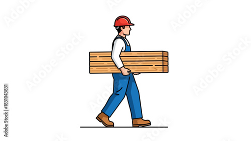 Construction worker carrying lumber