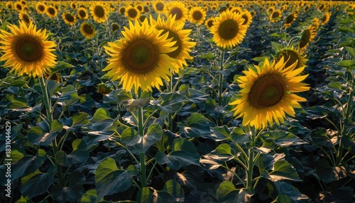 Vibrant Sunflower Field in Full Bloom Under Bright Blue Sky