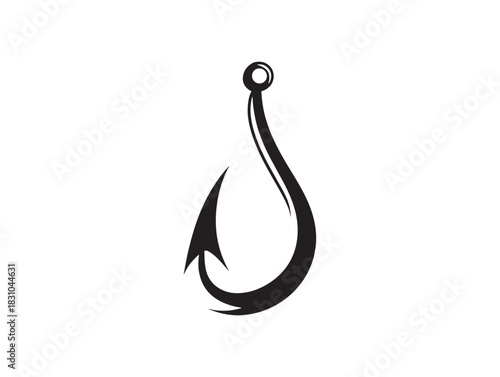 Fishing hook logo vector icon in modern 2D line art style for branding designs