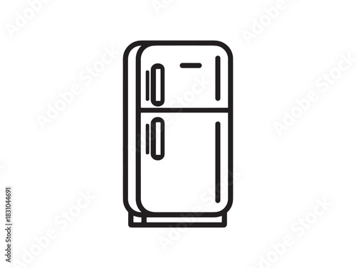 Fridge icon 2D vector line art depicting modern kitchen appliance in clean minimalist style design