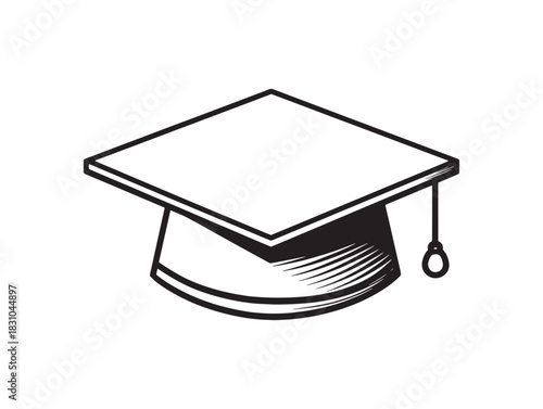 Graduation cap 2D vector line art design in clean minimalist modern style illustration