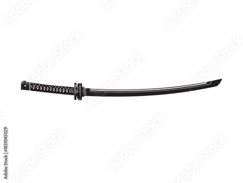 Japanese Katana Samurai Sword Flat Icon Elegant Traditional Weapon Design Minimalist Illustration