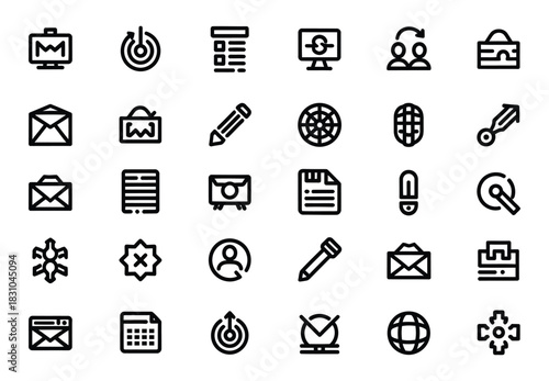 Set of 30 black outline business and office icon