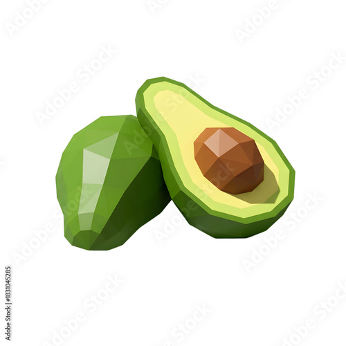 Polygonal Avocado Digital Art Rendering for Modern Design Projects