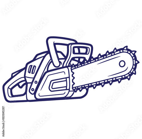 Vector illustration of a blue outline chainsaw isolated on a clean white background