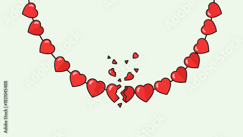 Red heartshaped garland broken in the center
