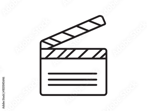 Minimalist 2D vector line art movie clapper icon perfect for film production graphics design