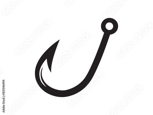 Minimalist fishing hook logo icon vector illustration in 2D line art style for projects