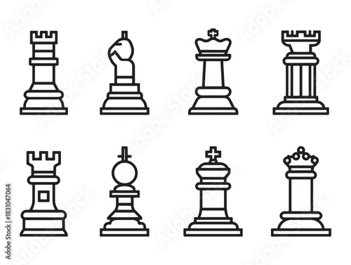 Minimalist king chess icon 2D vector line art concept for creative digital artwork