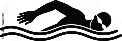 Swimmer doing front crawl stroke in water icon design concept