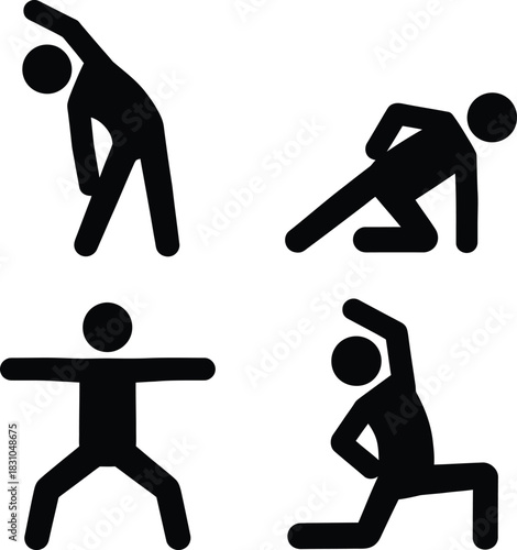 Basic stretching and exercise stick figure icons for workout