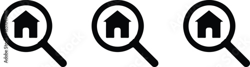 three black search home icons set vector design logo art