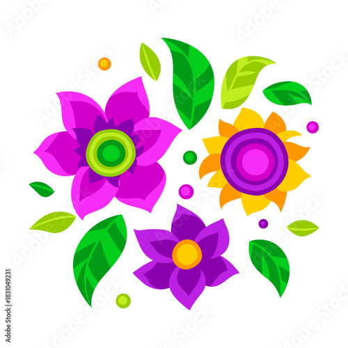 Mardi Gras decorative flowers. Carnival illustration for traditional holiday or festival.