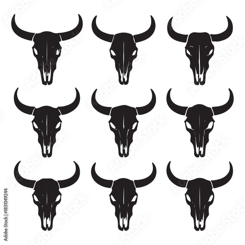 bull skull icon set vector silhouette 