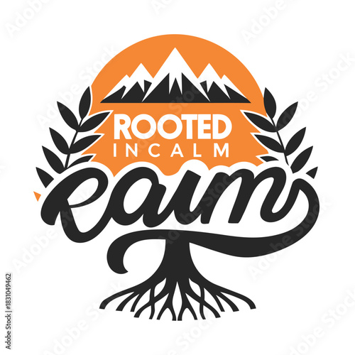 Text based symbol features a mountain, tree branches, and the script word realms