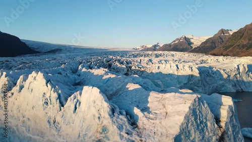 Scenic glacier landscape with ice formations and mountains