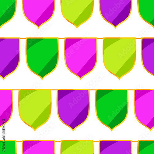 Mardi Gras party seamless pattern with flags. Carnival illustration for traditional holiday or festival.