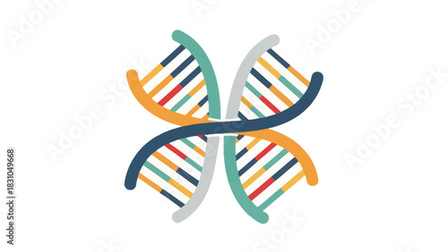 Abstract DNA strands interlocked in a stylized floral pattern