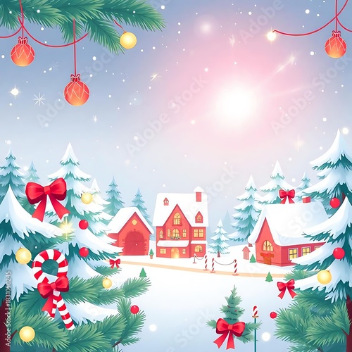 christmas card with christmas tree and gifts