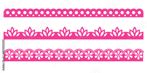 Lace scallop border edge frame pattern vector trim tape simple forms with gentle lines. This punch paper design adds light texture. A soft accent for craft pages.