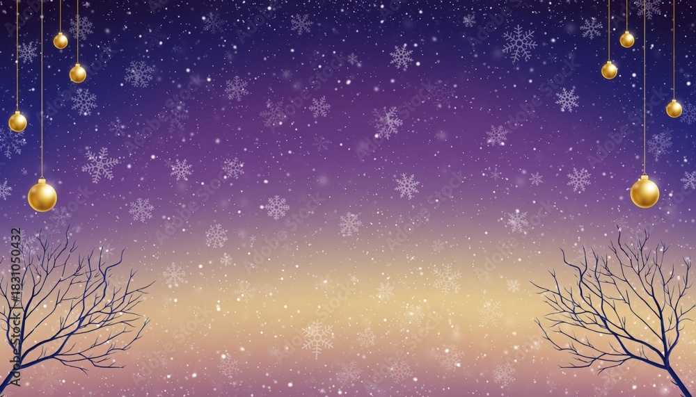 Fototapeta premium Winter wonderland scene with snowflakes and ornaments festive background digital art calm atmosphere colorful gradient holiday concept for seasonal cheer and celebration