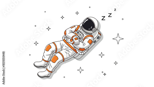 Astronaut sleeping in outer space with stars and Zzz symbols