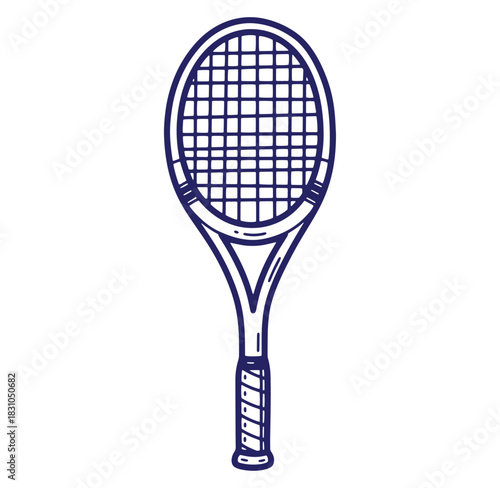 Detailed hand drawn illustration of a tennis racket isolated on a white background