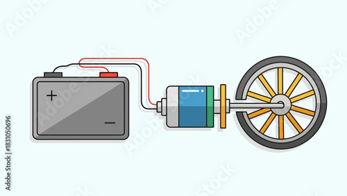 Battery powering a motor connected to a wheel
