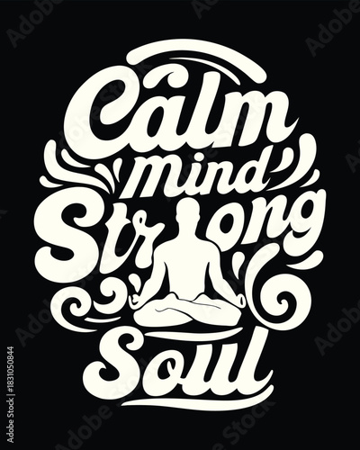 Silhouette meditating with calming words creates a strong soul amidst a black background